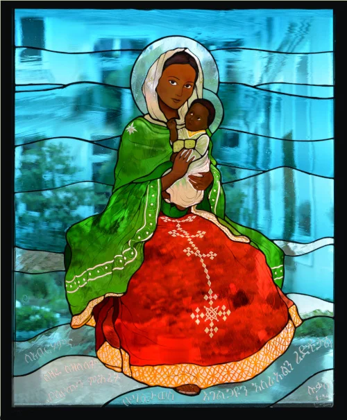 Vitrail de la Vierge à l'Enfant d'Addis-Abeba.